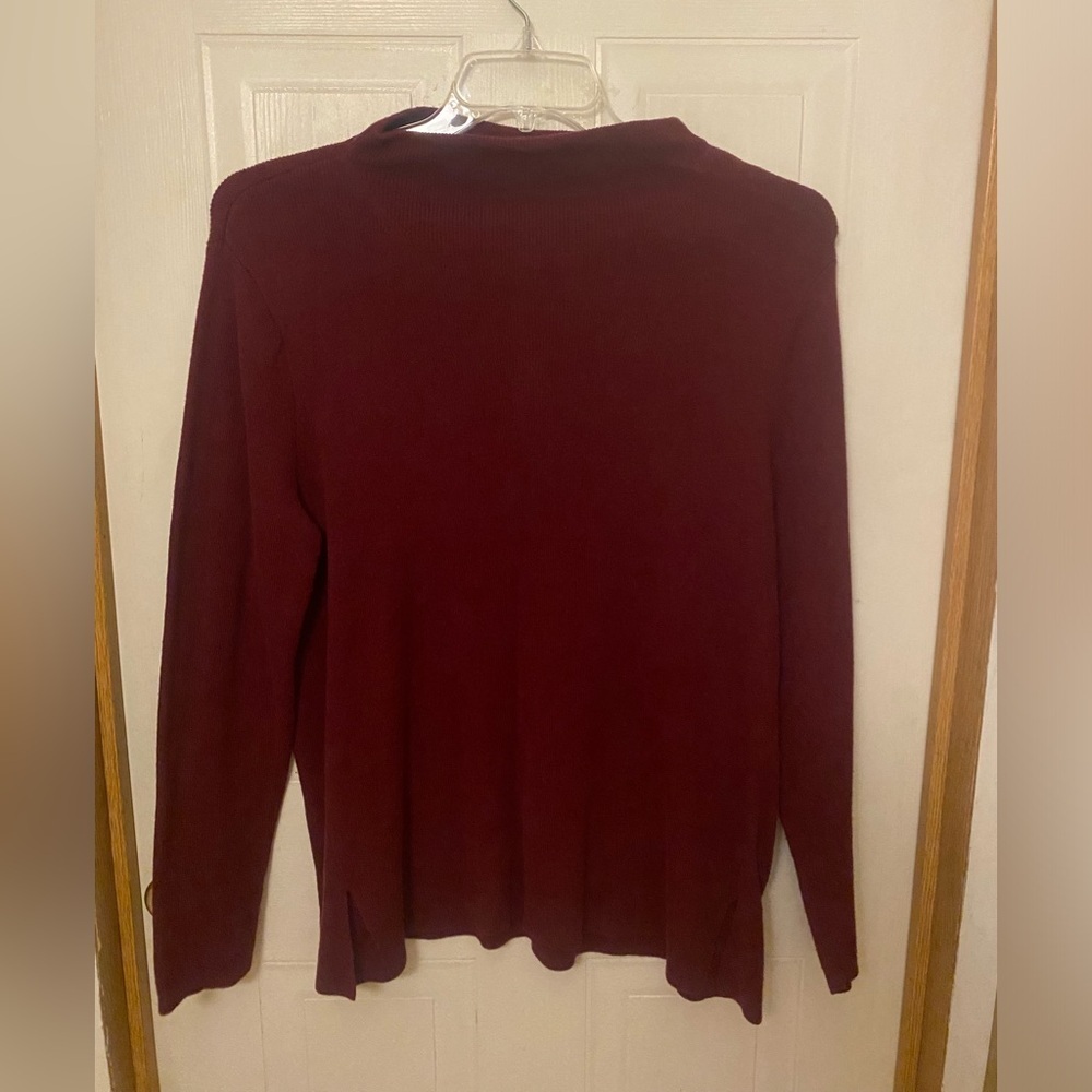 J. Jill Burgundy Mock Neck Wool/Silk Blend Sweater Size L